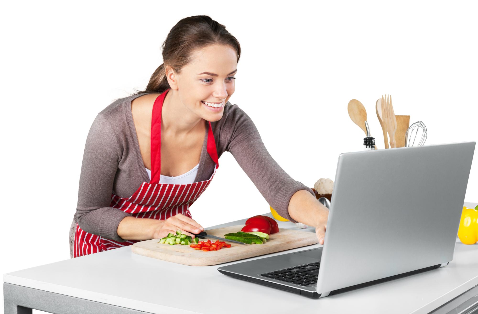 Student following an online cooking class with clear instructions
